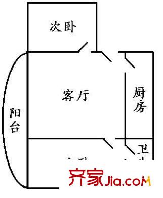 瑞华大厦户型图2室1厅户型图 2室1厅1卫1厨