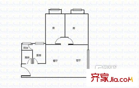 明轩户型图2室2厅户型图 2室2厅1卫1厨