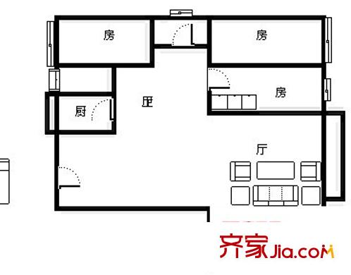 华江花园户型图4室1厅户型图 4室1厅1卫1厨