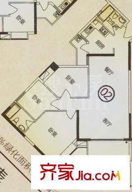 江南苑户型图C栋02单元 3室2厅2卫1厨