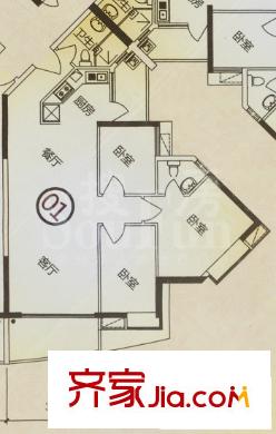江南苑户型图C栋01单元 3室2厅2卫1厨