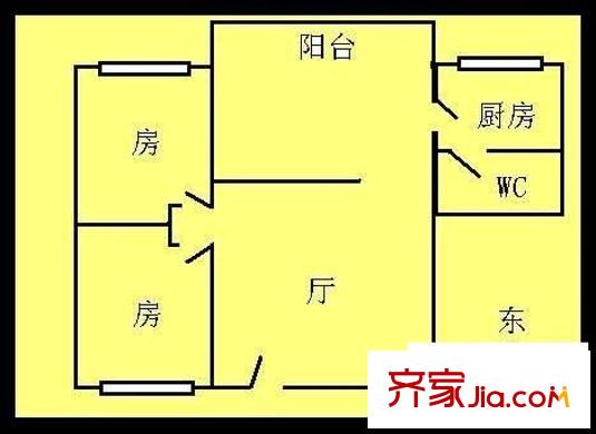 江南苑户型图2室1厅户型图 2室1厅1卫1厨