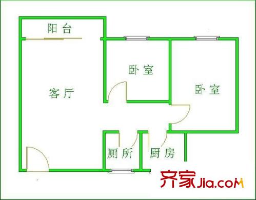 江南苑户型图2室1厅户型图 2室1厅1卫1厨