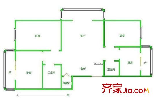 隆鵬公寓戶型圖戶型圖 3室2廳1衛(wèi)1廚
