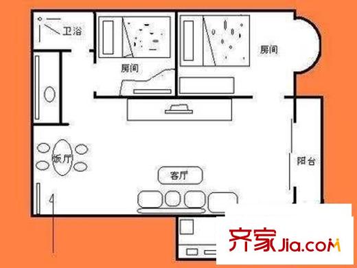 隆基怡苑户型图2室2厅户型图 2室2厅1卫1厨