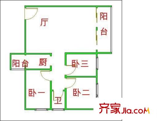 天一新村户型图3室1厅户型图 3室1厅1卫1厨
