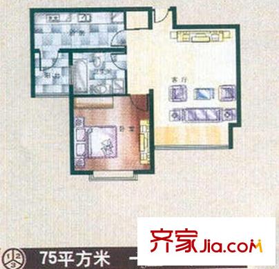 麥迪遜廣場戶型圖A戶型 1室1廳1衛(wèi)1廚