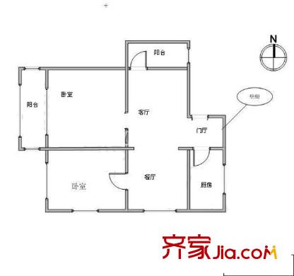 利德公寓戶型圖戶型圖 2室1廳1衛(wèi)1廚