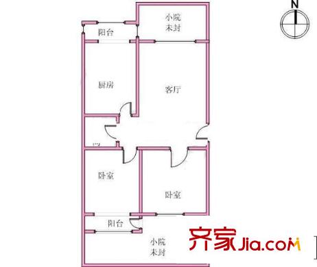 利德公寓戶型圖戶型圖 2室1廳1衛(wèi)1廚