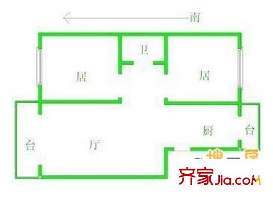 利德公寓戶型圖 戶型圖 2室1廳1衛(wèi)1廚