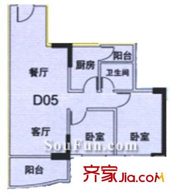 华景新城怡华台户型图2室2厅户型图 2室2厅1卫1厨