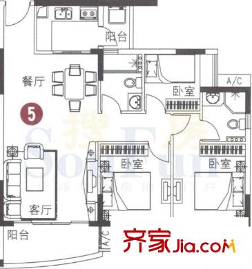 海富花园三期户型图3室2厅户型图 3室2厅2卫1厨