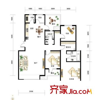 首創(chuàng)國際城戶型圖洋房A4戶型 3室2廳2衛(wèi)