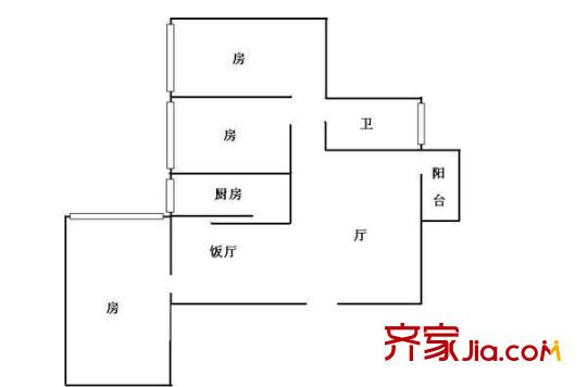 德安大厦户型图3室2厅户型图 3室2厅1卫1厨