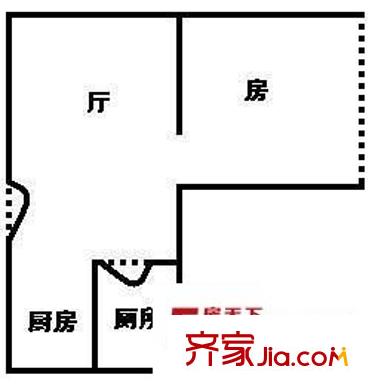 海城花苑户型图1室1厅户型图 1室1厅1卫1厨