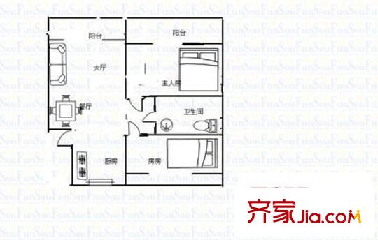 逸涛雅苑户型图2室2厅户型图 2室2厅1卫1厨