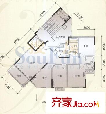 逸涛雅苑户型图3室2厅户型图 3室2厅2卫1厨