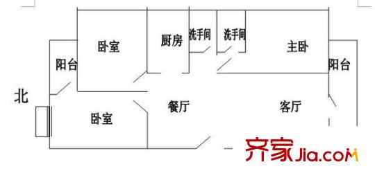 东洲大厦户型图3室2厅户型图 3室2厅2卫1厨