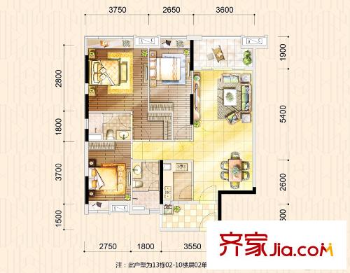 时代倾城13栋2-10层02单元112平方米 3室2厅2卫1厨