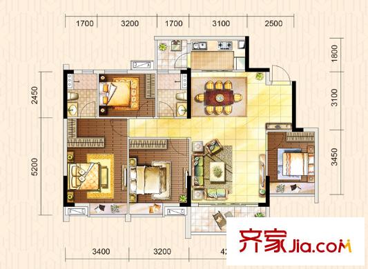 时代倾城A户型118平方米 4室2厅2卫1厨