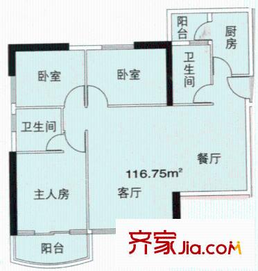 枫丹雅筑户型图3房2厅户型图 3室2厅1卫1厨