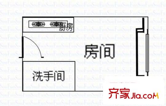 富力盈力大厦户型图1室0厅户型图 1室1卫1厨