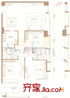 富力盈力大厦户型图3室2厅户型图 3室2厅2卫1厨