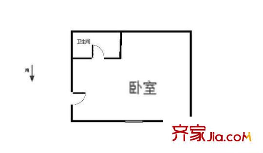富力盈力大厦户型图1室0厅户型图 1室1卫