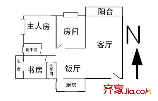 华翠街大院户型图3室2厅户型图 3室2厅2卫1厨
