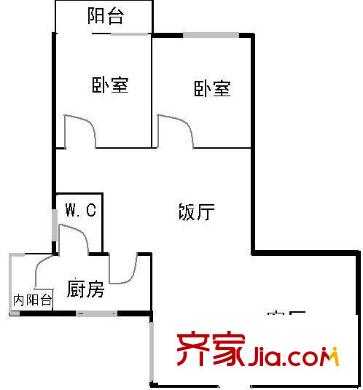 华翠街大院户型图2室2厅户型图 2室2厅1卫1厨