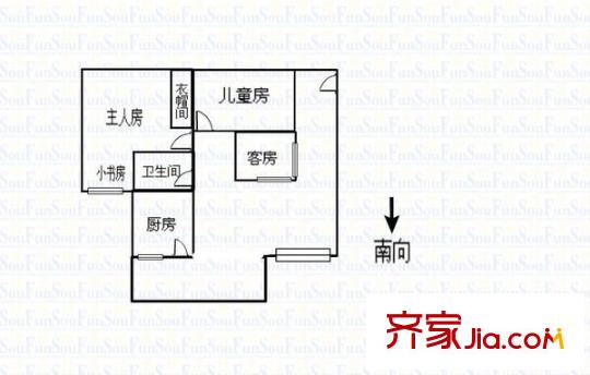华翠街大院户型图3室1厅户型图 3室1厅1卫1厨