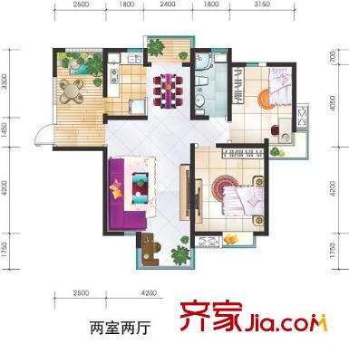 隆盛樂活源戶型圖高層標(biāo)準(zhǔn)層B4戶型圖 2室2廳1廚
