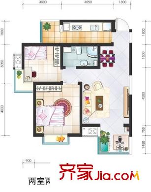 隆盛樂活源戶型圖高層標(biāo)準(zhǔn)層A3戶型圖 2室2廳1衛(wèi)1廚