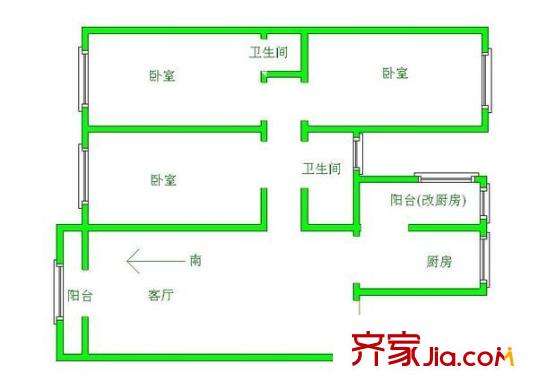 楓景園戶型圖戶型圖 3室2廳2衛(wèi)1廚