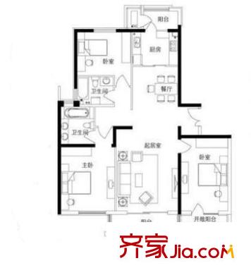 楓景園戶型圖戶型圖 3室2廳1衛(wèi)1廚