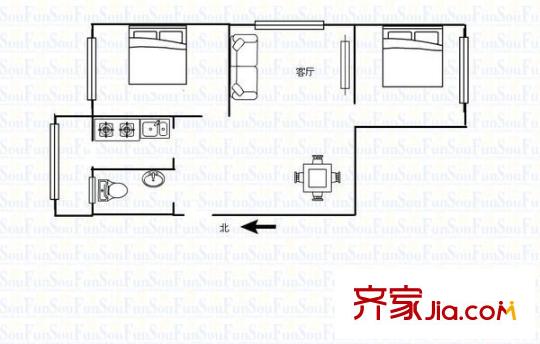 臥龍北里戶型圖戶型圖 2室1廳1衛(wèi)1廚