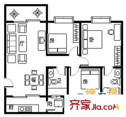 捷達(dá)園戶型圖戶型圖 3室2廳2衛(wèi)1廚