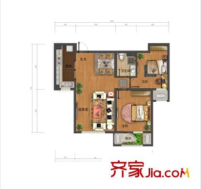 宜和美林戶型圖一期小高標(biāo)準(zhǔn)層B-b戶型 2室2廳1衛(wèi)1廚