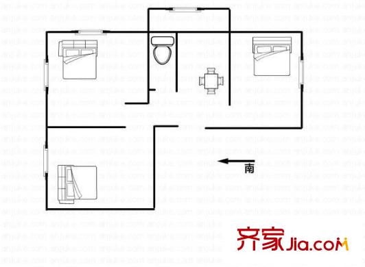 觀園公寓戶型圖戶型圖 3室1廳1衛(wèi)1廚