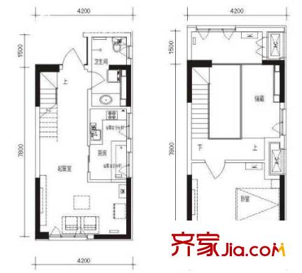 萬科金色家園戶型圖塑糖公寓躍式公寓 1室1廳1衛(wèi)