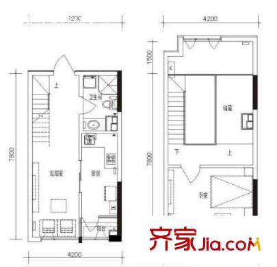 萬科金色家園戶型圖塑糖公寓躍式公寓 1室1廳1衛(wèi)