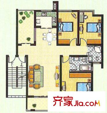 水木天成臨灣園戶型圖 戶型圖 3室1廳1衛(wèi)1廚