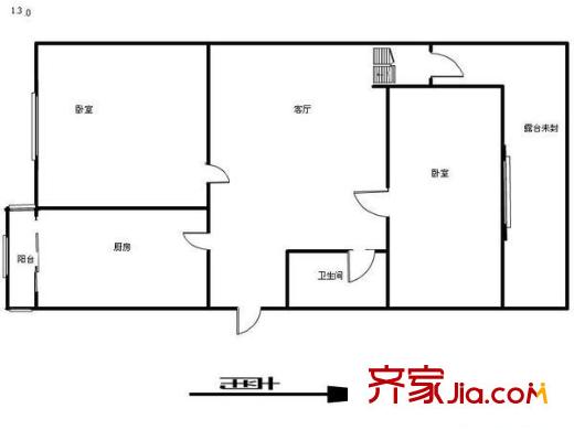 水木天成臨灣園戶型圖戶型圖 2室1廳1衛(wèi)1廚