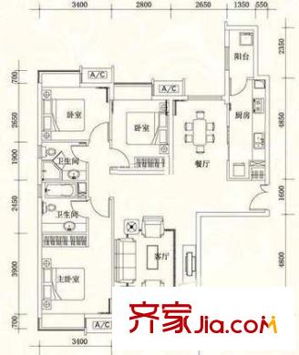 天康園戶型圖戶型圖 3室2廳2衛(wèi)1廚