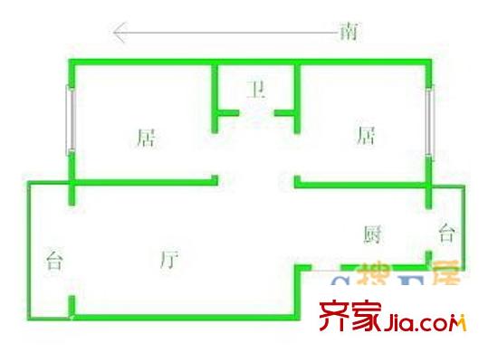 航天北里戶型圖 戶型圖 2室2廳1衛(wèi)1廚
