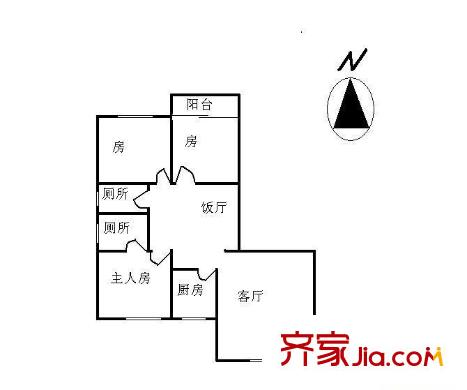 西雅苑户型图3室2厅户型图 3室2厅2卫1厨