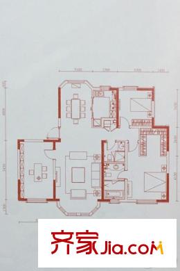 貝肯山洋房標準層B戶型 3室2廳2衛(wèi)1廚
