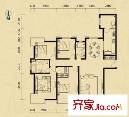 翠湖溫泉花園戶型圖戶型圖 4室2廳2衛(wèi)1廚