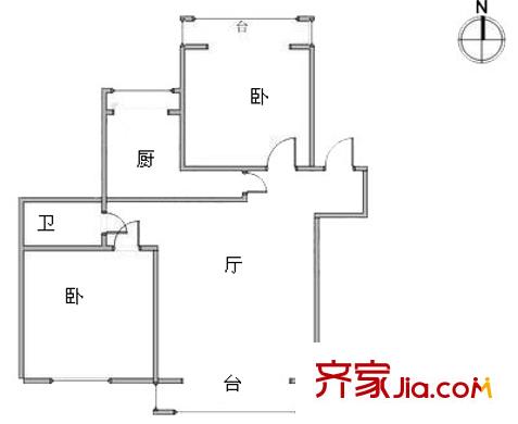 嘉泰花園戶型圖戶型圖 2室1廳1衛(wèi)1廚