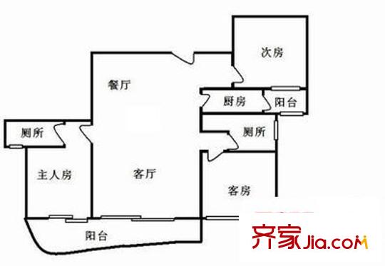 仙湖名苑户型图3室2厅户型图 3室2厅2卫1厨